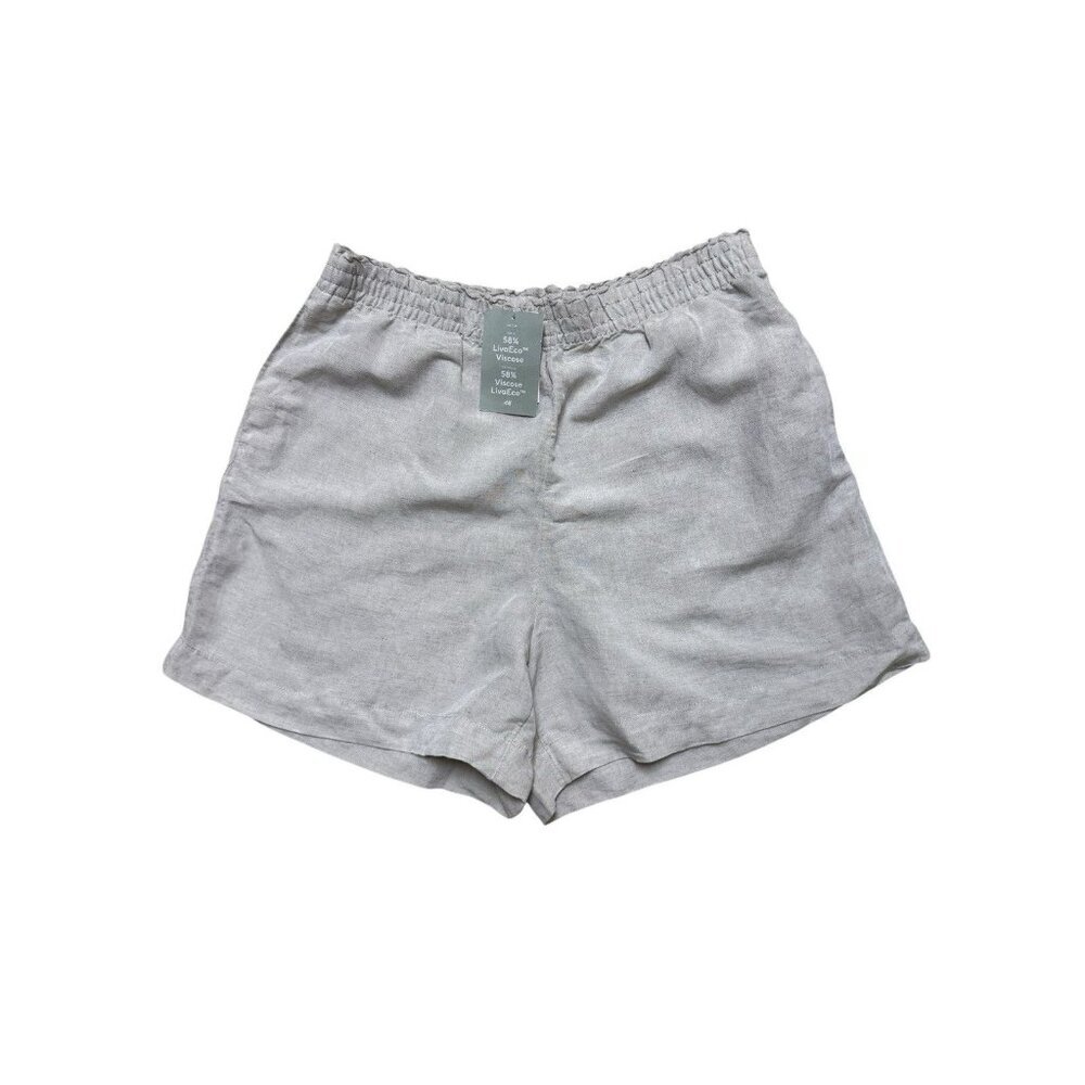 H&M Linen Blend Shorts Womens L Beige Pull On Elastic Waist NWT